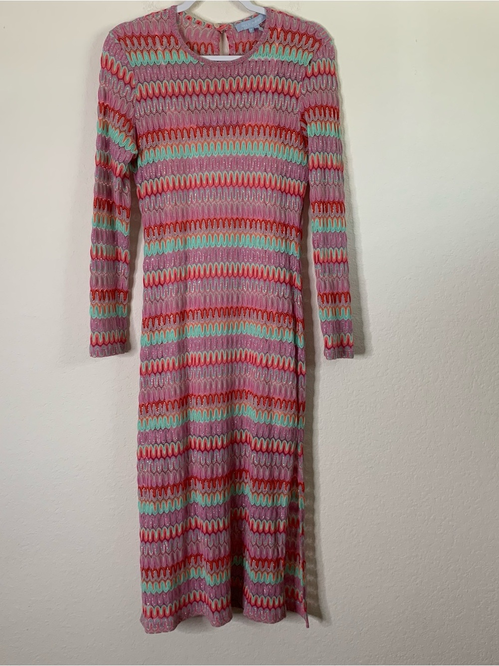 Hill House Womens shimmer multi color Knit LS Lined maxi dress M